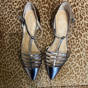 Ivanka Trump silver taupe dress flat sandals with buckle strap